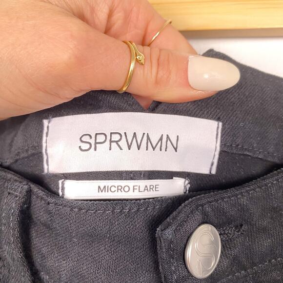 SPRWMN Los Angeles Stevie Micro Flare High Rise Black Denim Jeans 28 - Picture 4 of 8